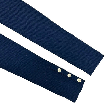 Chanel High Neck Gold Button Wool Polyester Knit Sweater Top 38 Navy — view 4