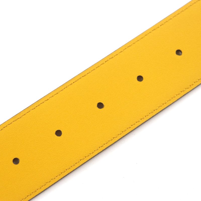 Gucci Memorable Buckle 709954 G Logo Buckle Bicolor Leather Belt Yellow Blue
