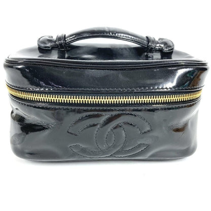 Chanel Handbag Vanity Bag CC Logo Enamel Black