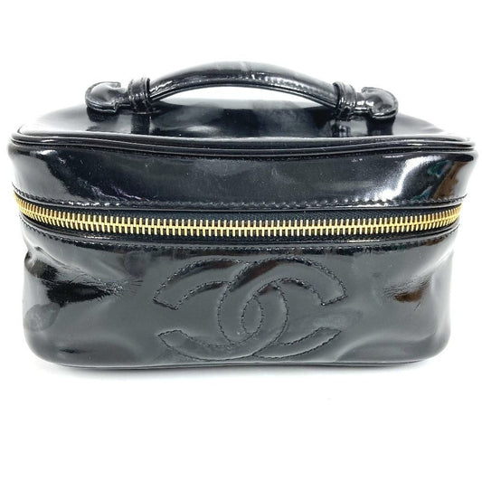 Chanel Handbag Vanity Bag CC Logo Enamel Black
