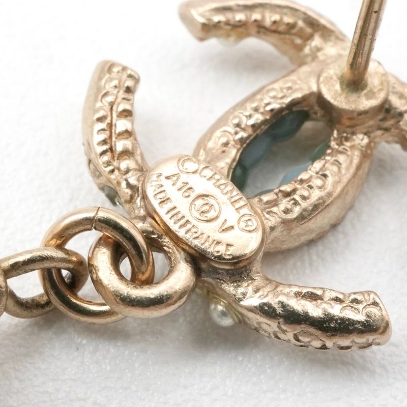 Chanel Earrings Coco Mark Rhinestone Pearl Gold