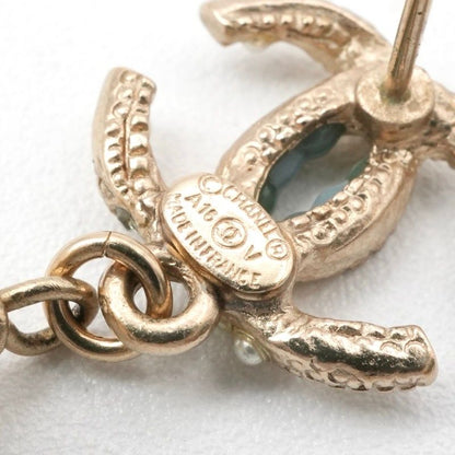 Chanel Earrings Coco Mark Rhinestone Pearl Gold