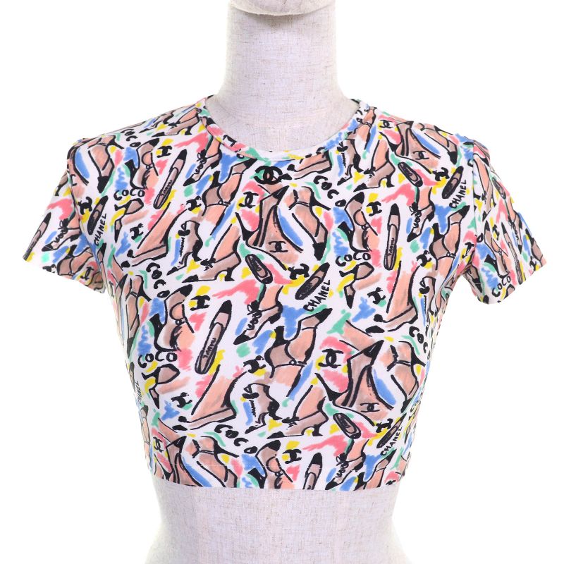 CHANEL Vintage P95 Po5010 Coco Mark Logo Pumps Total Pattern Crewneck Cropped