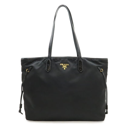 Prada Logo Tote Large Shoulder Bag Nylon Enamel Patent Nero