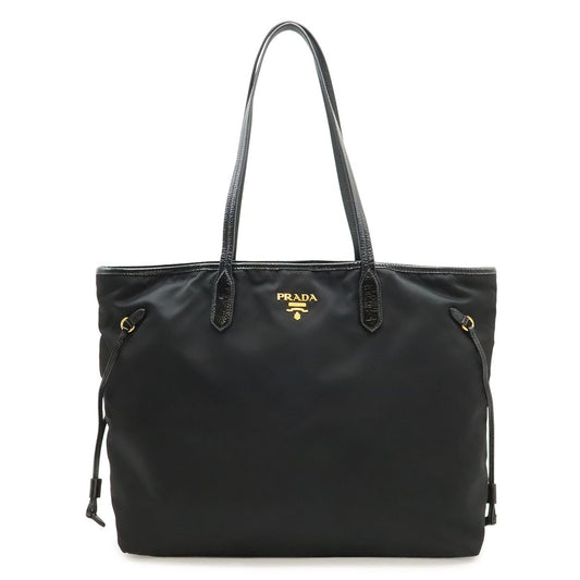 Prada Logo Tote Large Shoulder Bag Nylon Enamel Patent Nero