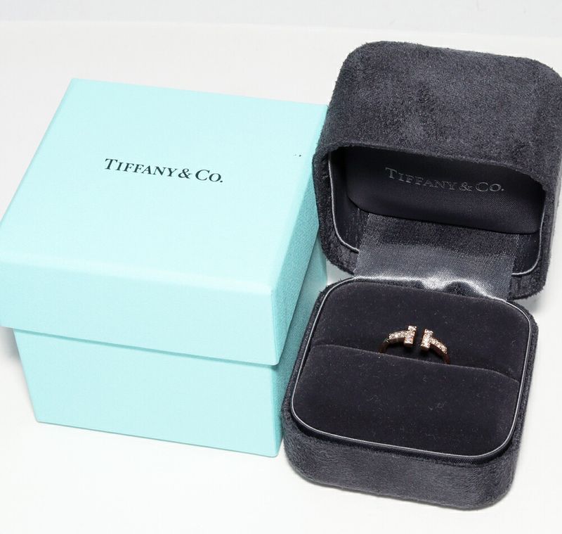 Tiffany & Co Ring 18K Pink Gold Diamond 12P (013ct) T Wire Ring