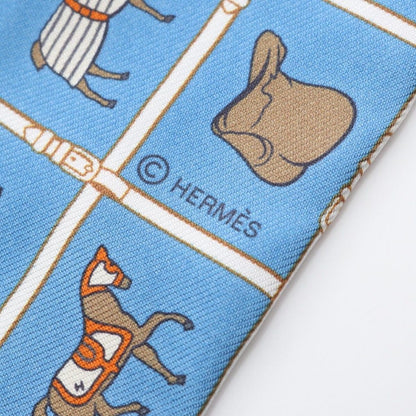 Hermes Scarf Twill Couvertures Nouvelles Blue Silk — view 4