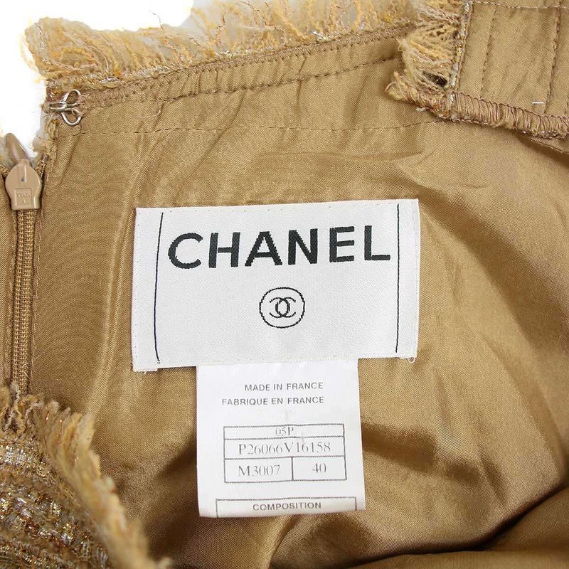 Chanel Sleeveless Fringe Tweed Dress P26066v16158 Camel Brown 40