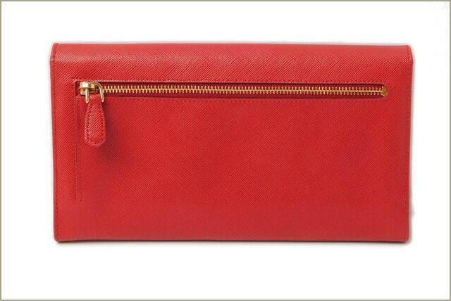 Prada Long Wallet Compact Clutch Prada Saffiano Metal Saffiano 1m1311 Rouge Red