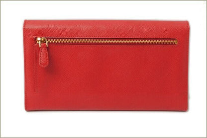 Prada Long Wallet Compact Clutch Prada Saffiano Metal Saffiano 1m1311 Rouge Red