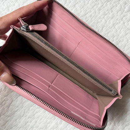 Bottega Veneta Intrecciato Round Zipper Long Wallet Leather Pink Ladies Luxury