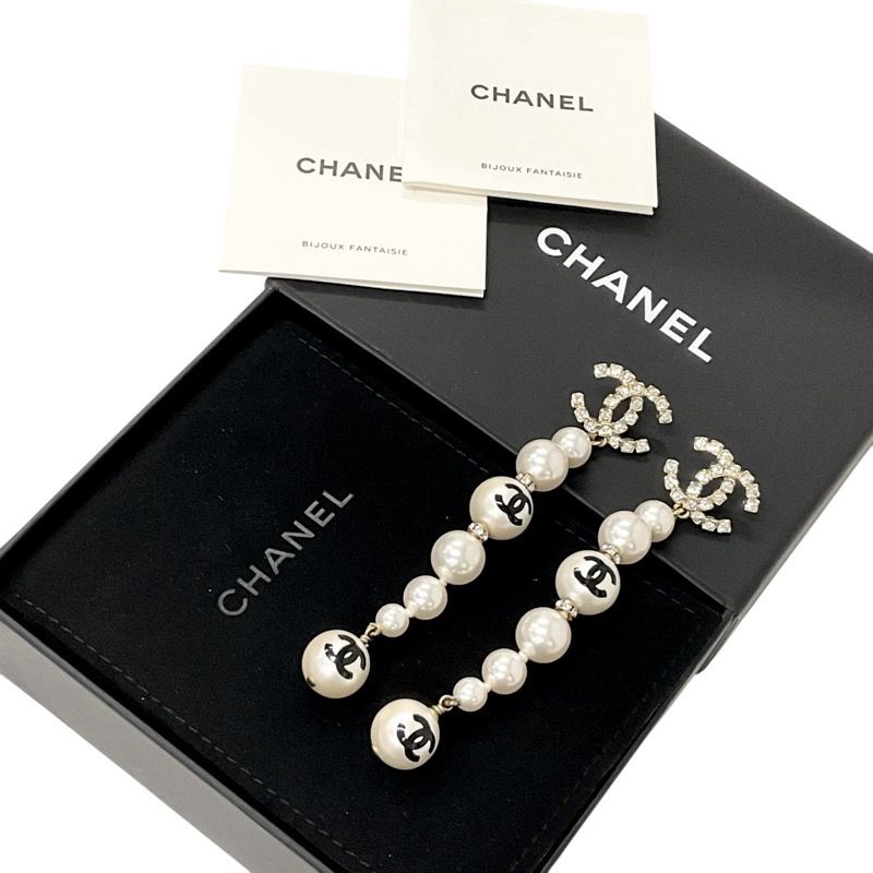 Chanel Earrings Earring Gold Black Coco Mark Rhinestone