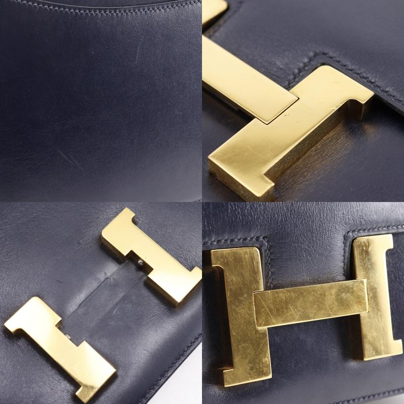 Hermes Constance 24 Vintage Box Calf Navy Blue/gold Hardware 0F Ladies Shoulder