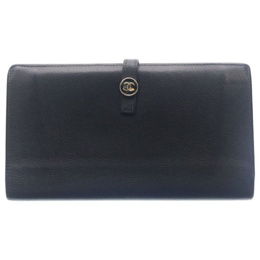 Chanel Coco Button Flap Leather Wallet Bifold Black
