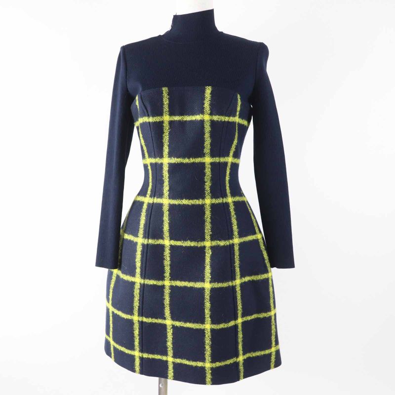 Christian DIOR 5a21617a1161 Wool Mohair Runway Worn Check Flared Knit Dress