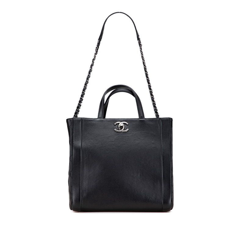 Chanel Coco Mark Handbag Chain Shoulder Bag Black Caviar Skin Women Chanel