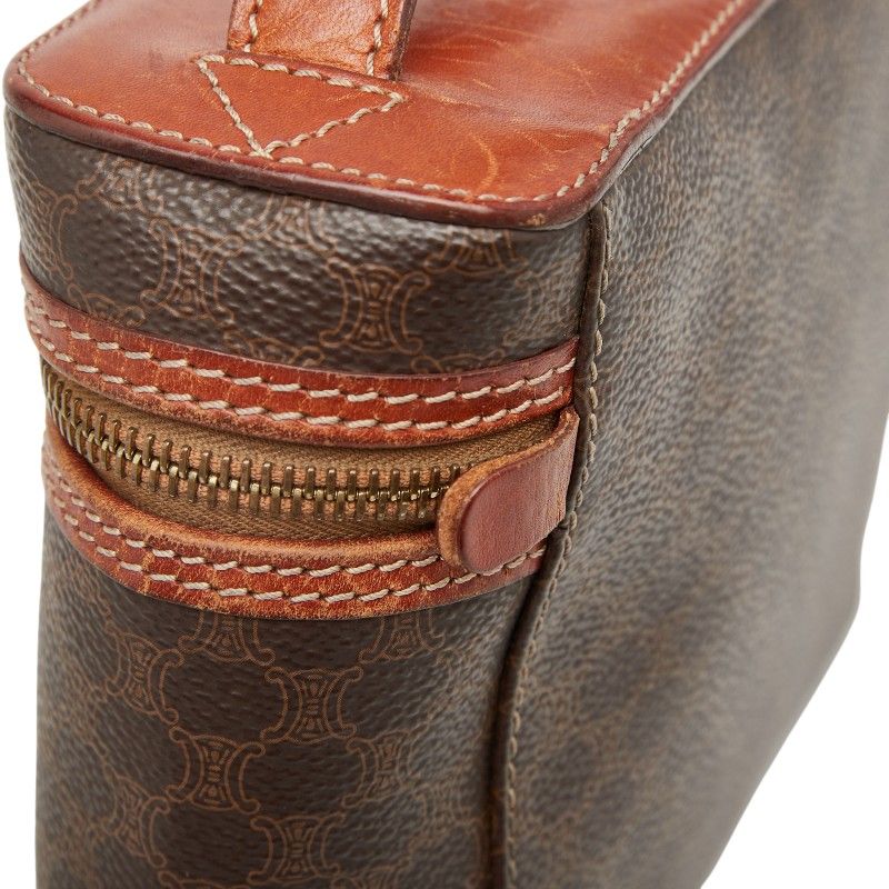 Celine Macadam Vanity Bag Cosmetic Pouch Brown PVC Leather Women Celine