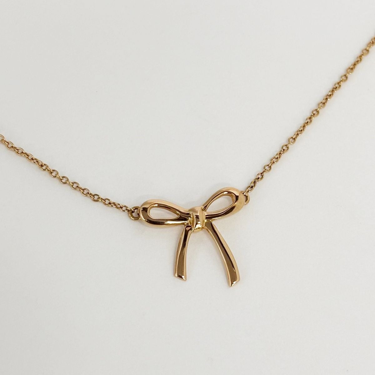 Tiffany & Co Necklace Bow Ribbon Mini Pendant 750 18k Rose Gold