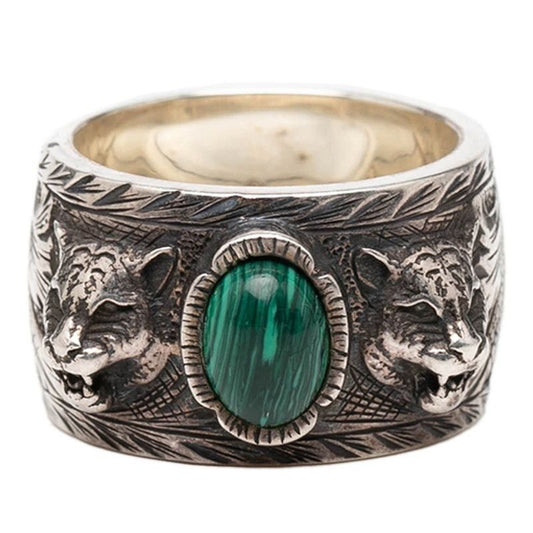 Gucci Taiga Head Garden Ring Silver Green Macalite