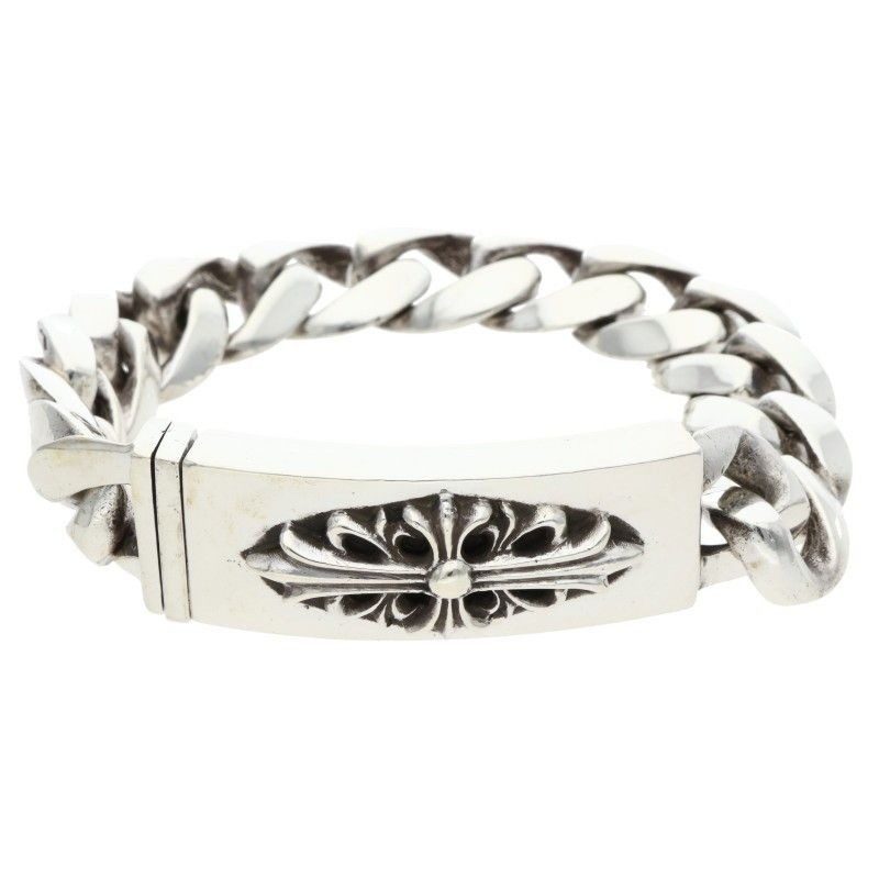 Chrome Hearts ID Floral Crs Cross ID Classic Silver Bracelet