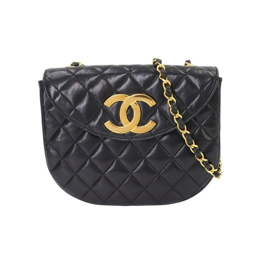 Chanel Jumbo CC Logo Quilted Chain Shoulder Bag Lambskin Black Gold Vintage