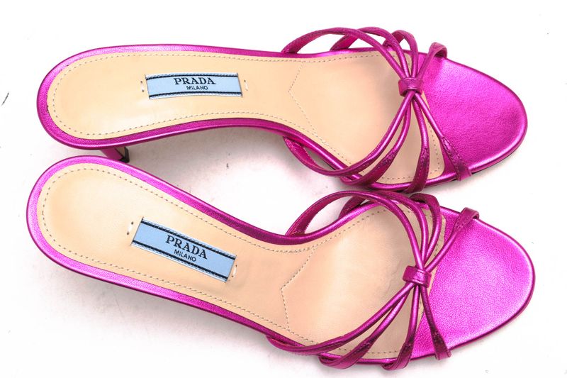 Prada Sandals Shoes Women Leather Genuine Pink 1xx478 Metallic Polished