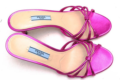 Prada Sandals Shoes Women Leather Genuine Pink 1xx478 Metallic Polished