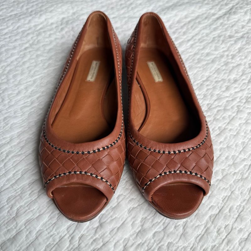 Bottega Veneta Flat Shoes Pumps Intrecciato Stitch Brown 36 1 2 23.5cm (9.25in)