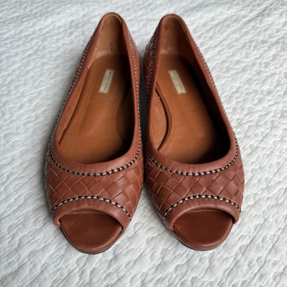 Bottega Veneta Flat Shoes Pumps Intrecciato Stitch Brown 36 1 2 23.5cm (9.25in)