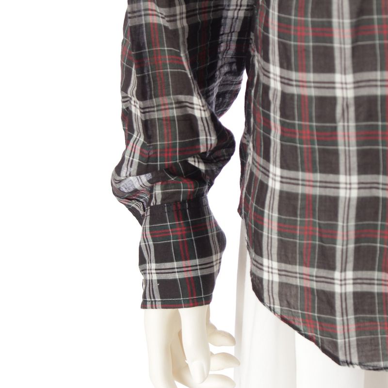 Saint Laurent 16 Cotton Check Western Long Sleeve Shirt Top Black XS