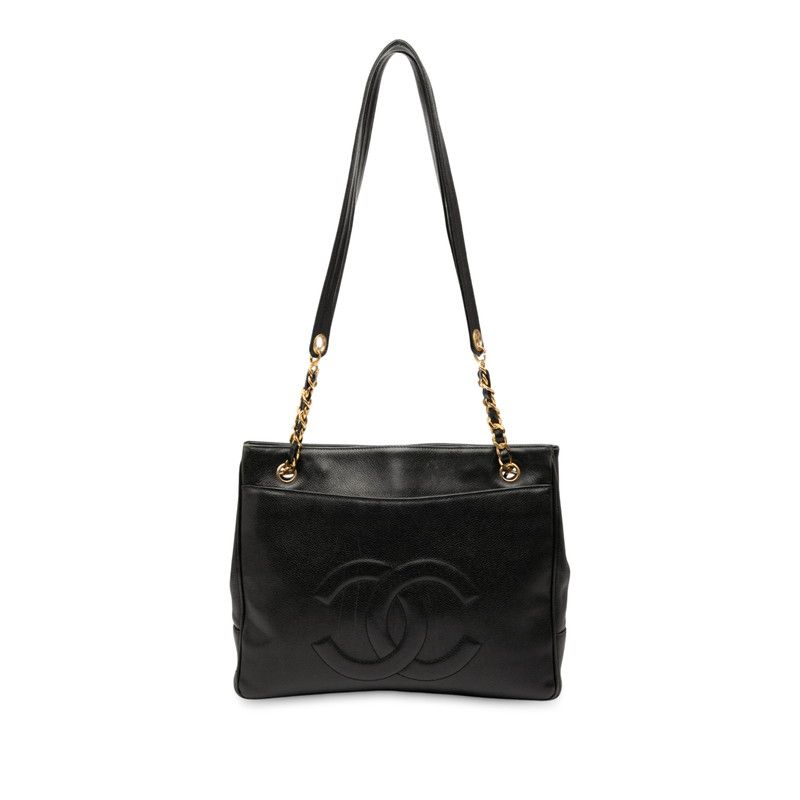 Chanel Coco Mark Tote Bag One Shoulder Bag Black Caviar Skin Women's Chanel