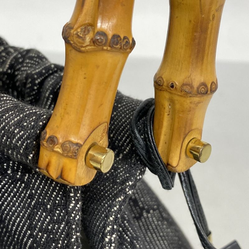 Gucci Handbag Bamboo 92708 Denim Black Gold Hardware Women
