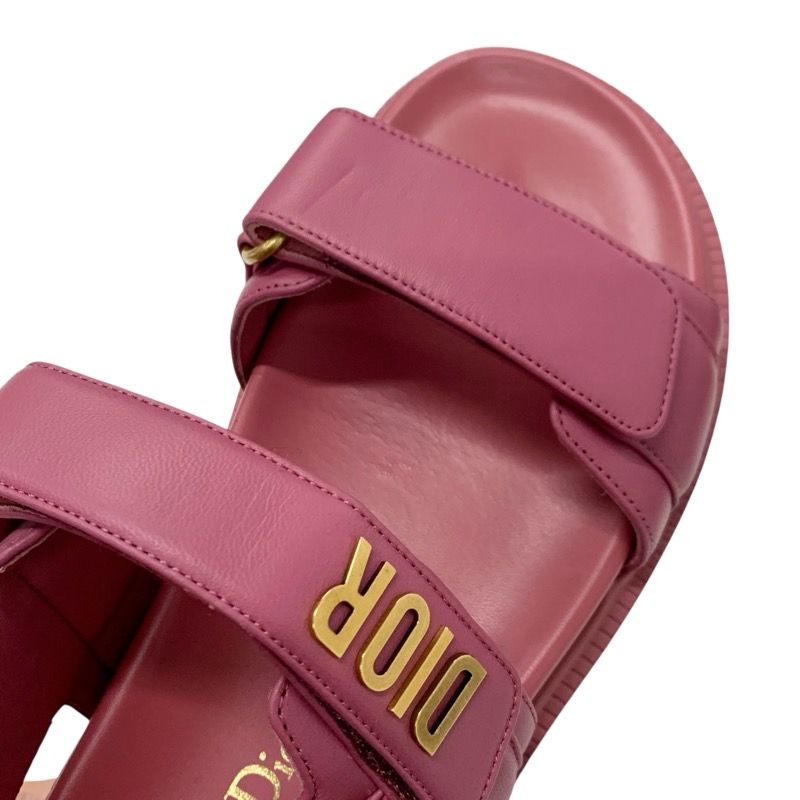 Christian Dioract Sandals Shoes Leather Pink Gold Unused Velcro Strap Logo