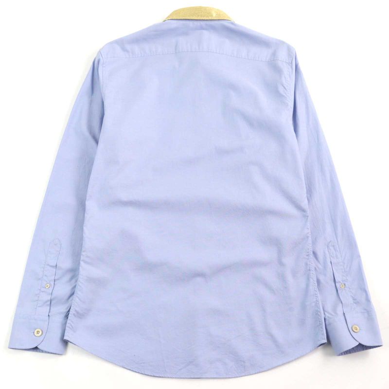 Gucci 521946 100% Cotton Logo Button Collar Silk Long Sleeves Blue Gold 41/16