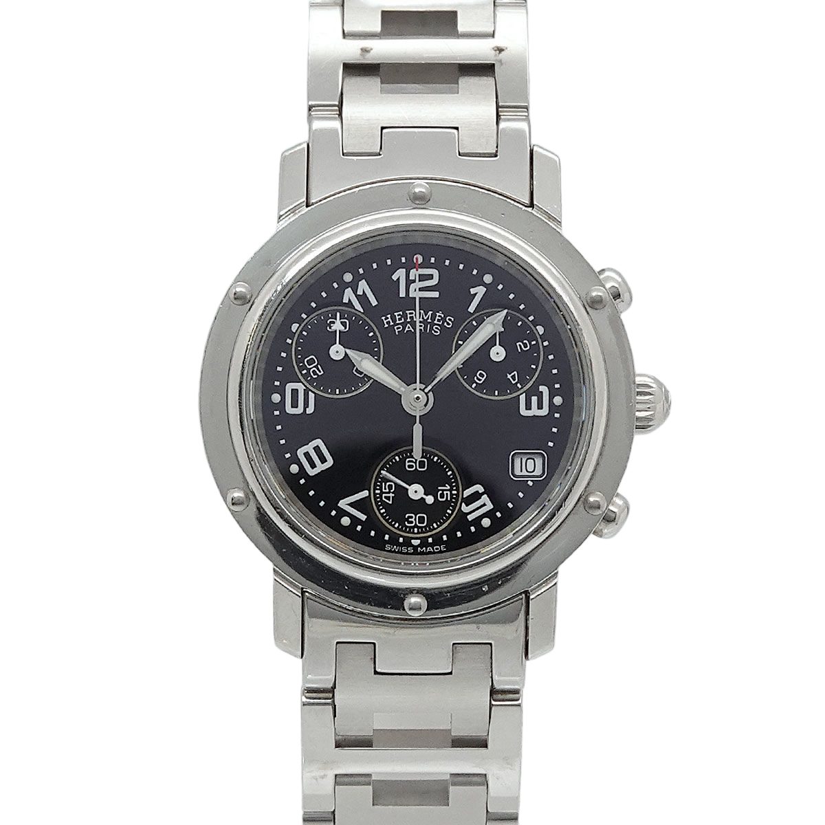 Hermes Clipper Chronograph Vintage Watch Date Black Quartz