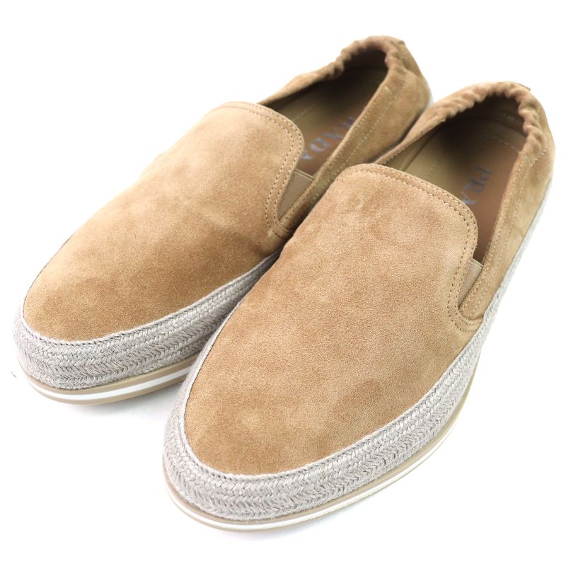 Prada 2dg126 Suede Leather Shoes Slip-on Natural 6.5 With Box And Storage Bag