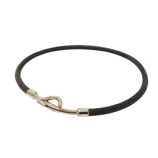 Hermes Choker Jumbo Leather Black Silver Hardware Accessories 2-Way