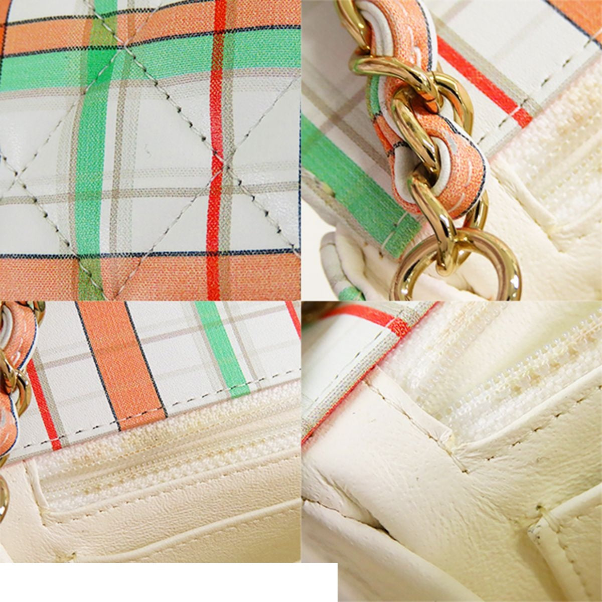 Chanel Single Flap Bag White Orange Green Leather Mini Quilted 20 Plaid Chain — view 7