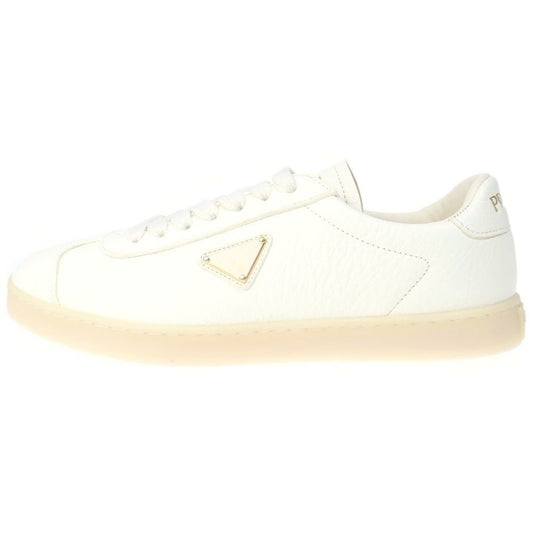 Prada Triangle Logo Leather Low Cut Sneakers White