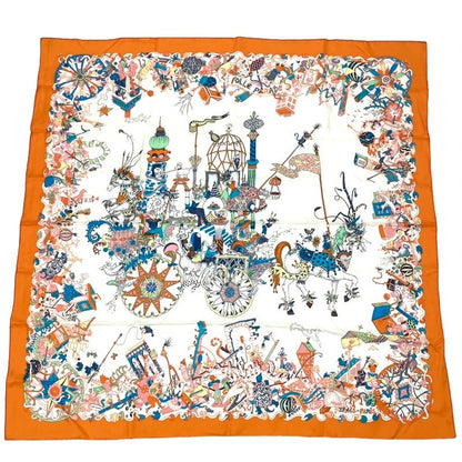 Hermes Carre 90 Silk Scarf Folle Parade Orange