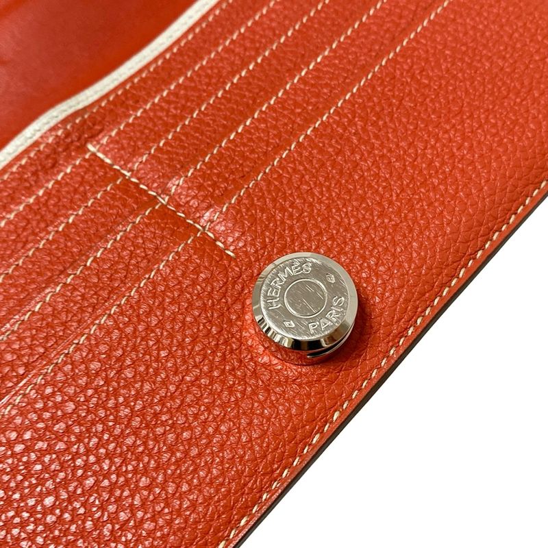 Hermes Bifold Wallet Dogon Long Sanguine And Pearl Gray Silver Hardware