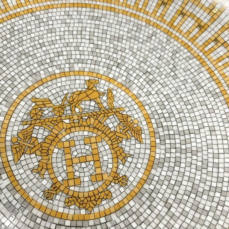 Hermes Like Tableware Mosaic 24 Gray X Orange X Multi Plate X 2 Pieces / Large