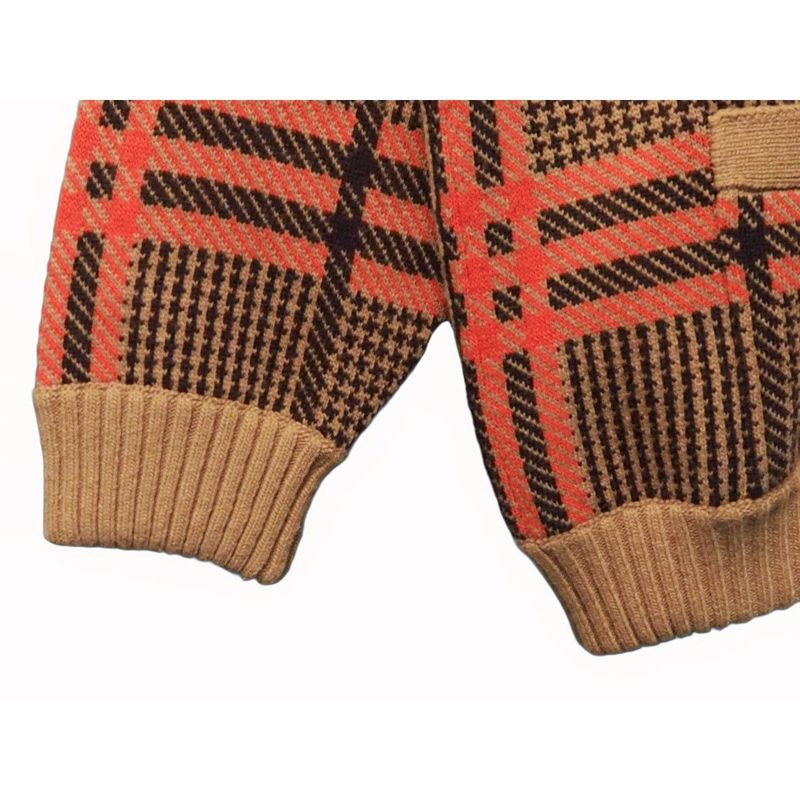 Gucci GG Wool Check Reversible Cardigan Glen Check Woven Long Sleeve Women's V