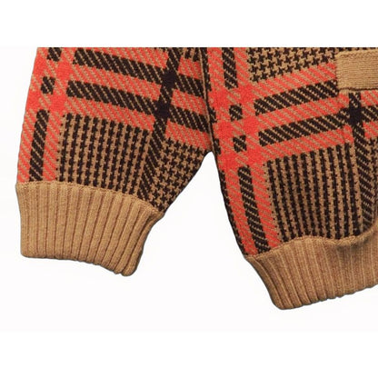 Gucci GG Wool Check Reversible Cardigan Glen Check Woven Long Sleeve Women's V