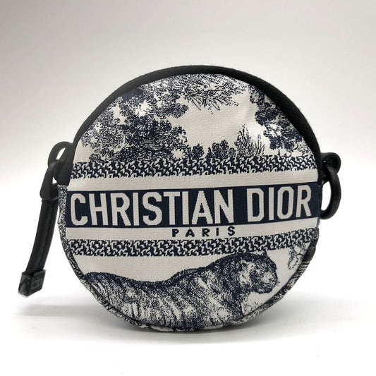 Christian DIOR Toile De Jouy Coin Case White/blue Taiga - Tiger Fabric Women's