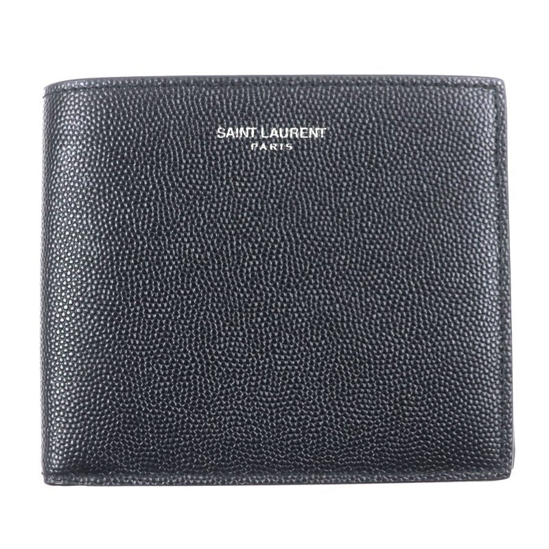 Saint Laurent Paris 396307 Leather Logo Compact Wallet Billfold Wallet Black