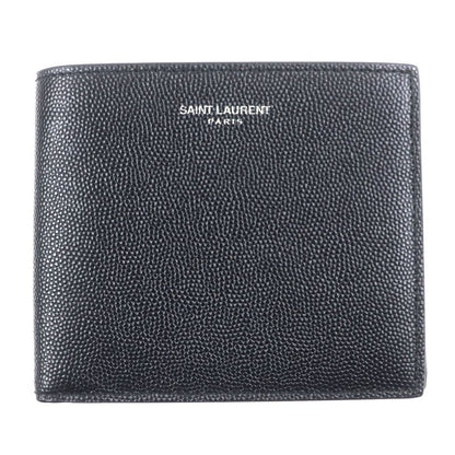 Saint Laurent Paris 396307 Leather Logo Compact Wallet Billfold Wallet Black