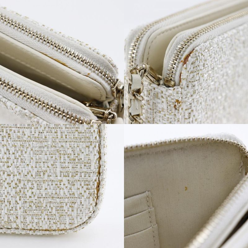 Chanel Deauville Chain Shoulder 2WAY Clutch A84415 Tweed White Ladies Shoulder