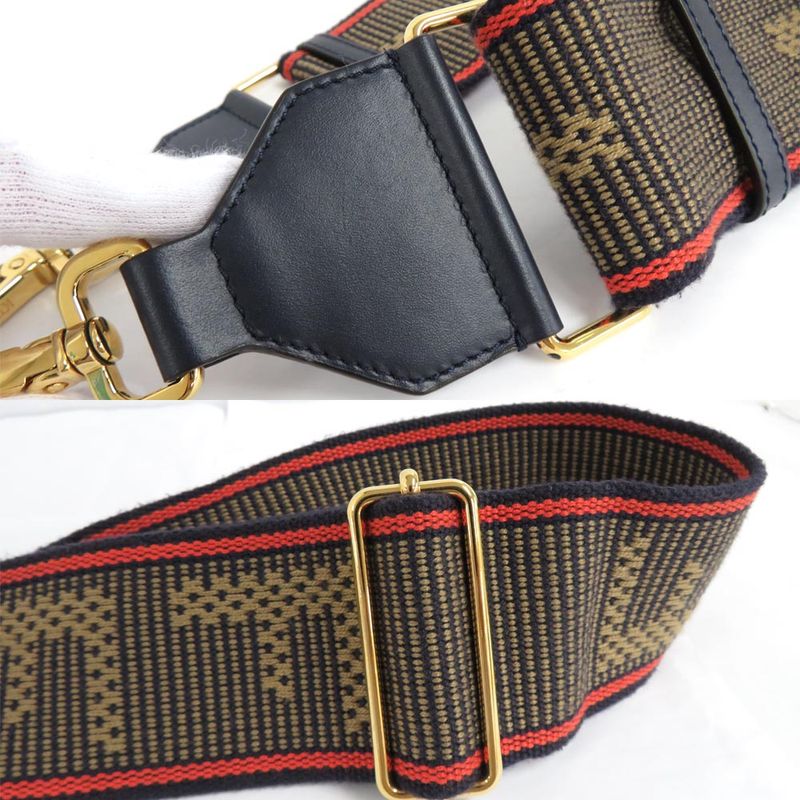 Fendi Strap Shoulder Bag Accessory Navy Logo Canvas Leather Gdhardware