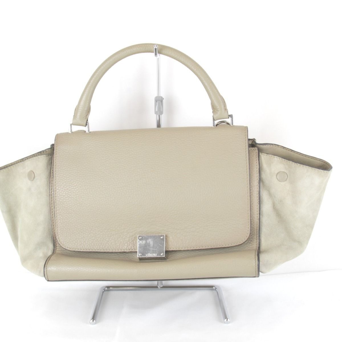 Celine Small Trapeze 2-Way Shoulder Bag Leather Suede Beige High